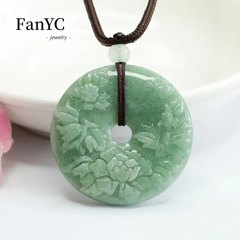 

Natural Jadeite Blossom Peace Button Pendant Beautifully Carved Jade Necklace Fashionable Charm Gift for Men and Women