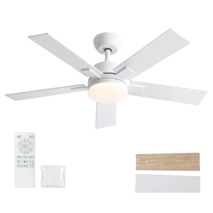 

42 Inch Ceiling Fans with Lights and Remote Ceiling Fan with 5 Blades 6 Speed Reversible DC Motor 3CCT Dimmable LED Modern Desi