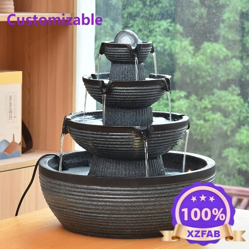 Factory Direct 2026 Resin Table Top Fountain LED Cascading Water Feature With USB Power And Remote Control For Home Office Desk