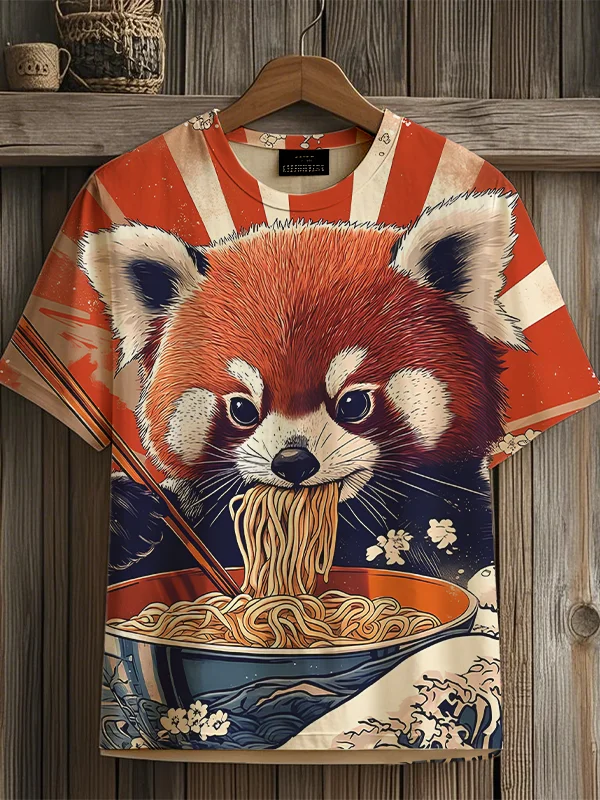 2025 Men's T-Shirts Cute Raccoon Eating Ramen Japanese Art 3D Print tshirt Men/Women Short Sleeve O-Neck Tee Casual Y2k Kid Tops
