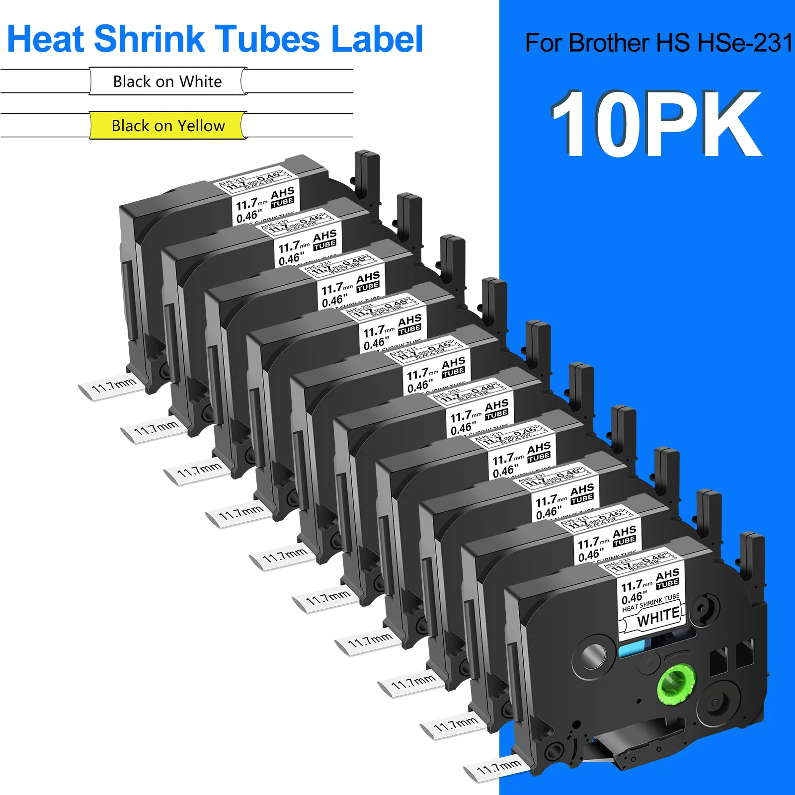

3/5/10PCS Heat Shrink Tubes Label Compatible for Brother HS HSe 231 631 Industrial Tape Ribbon For P-Touch PT-1010 Label Printer