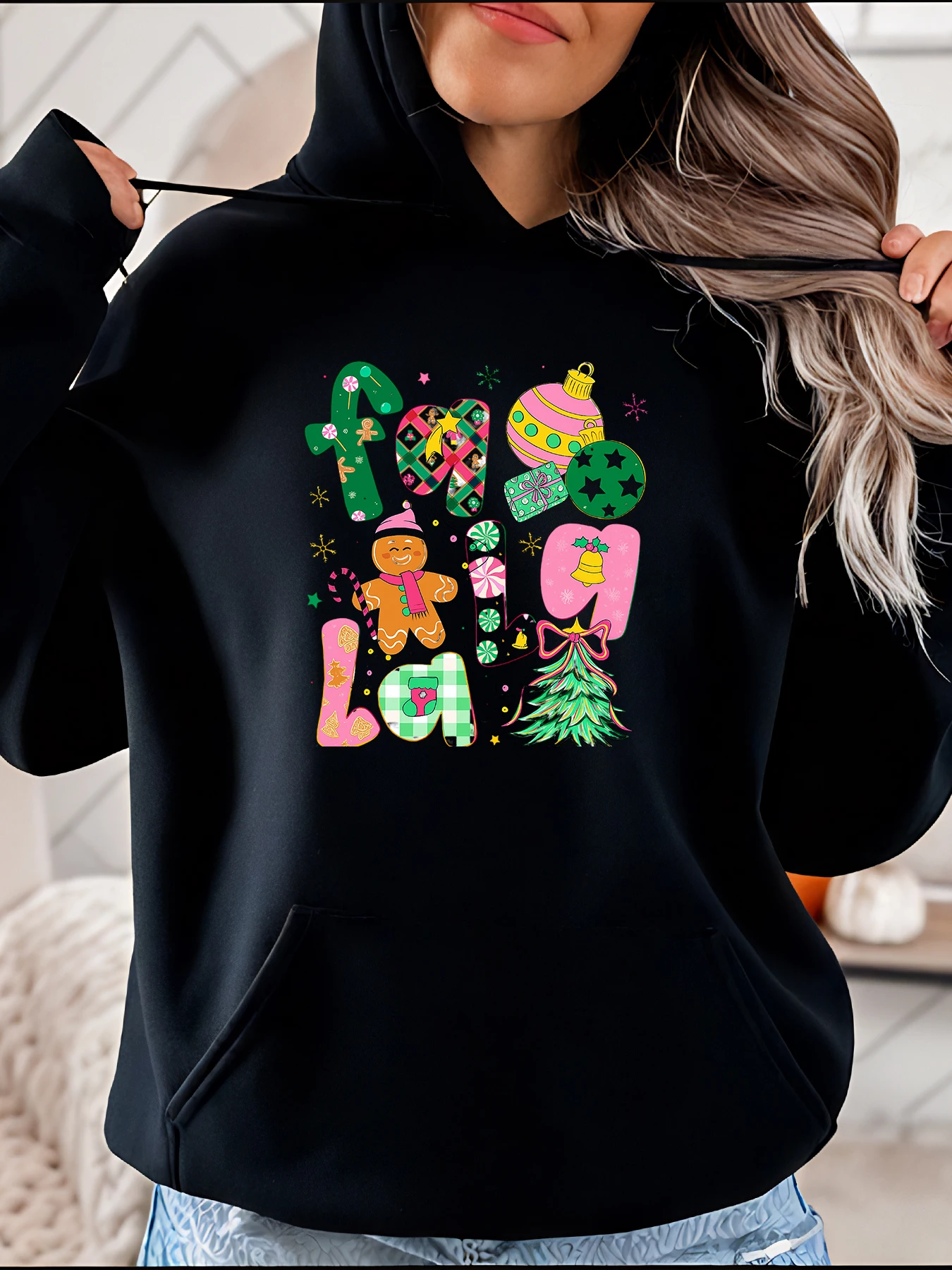 

Рождественская толстовка с рождественским орнаментом и принтом, женская повседневная праздничная толстовка для зимнего сезона