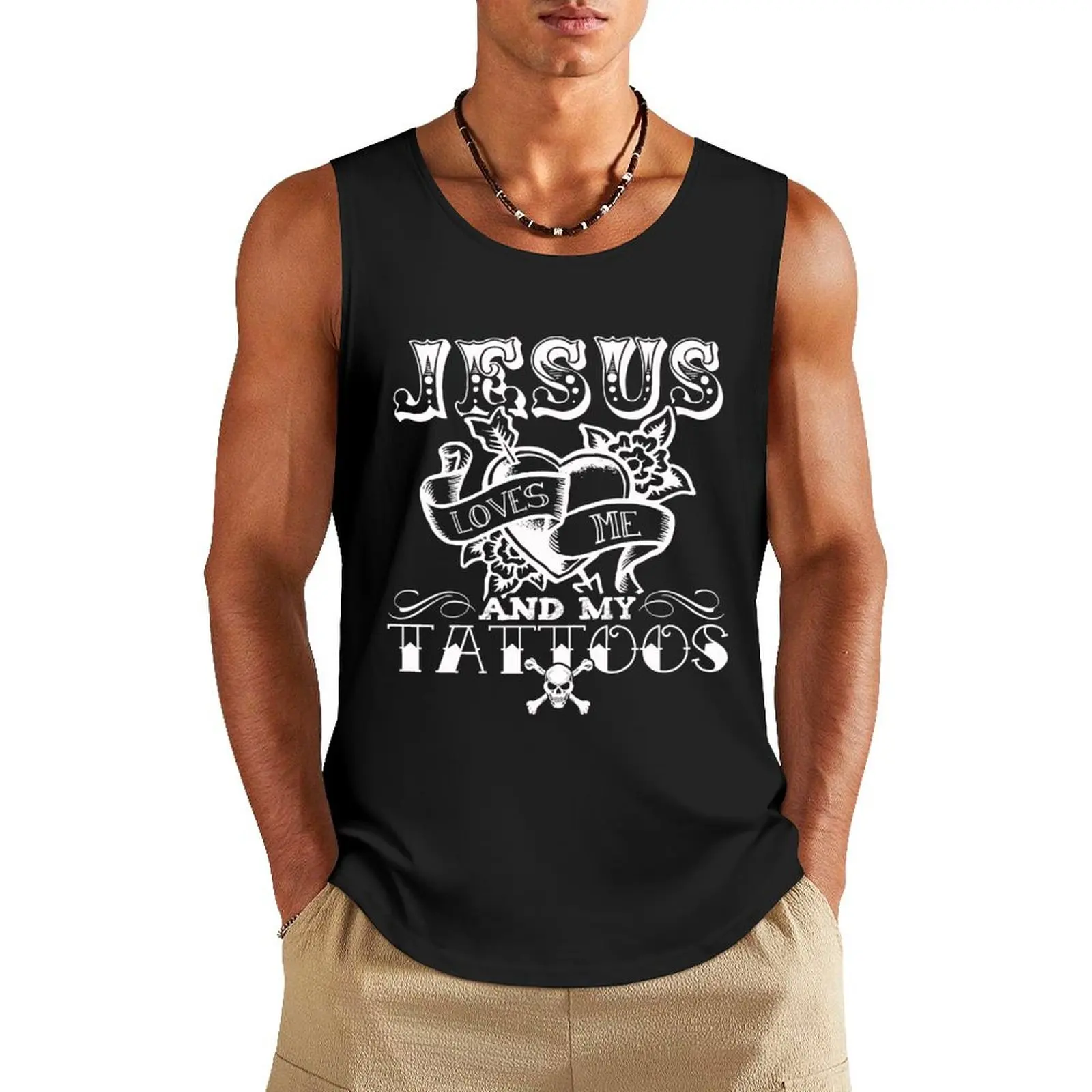 

JESUS LOVES ME AND MY TATTOOS Tank Top anime Vest male