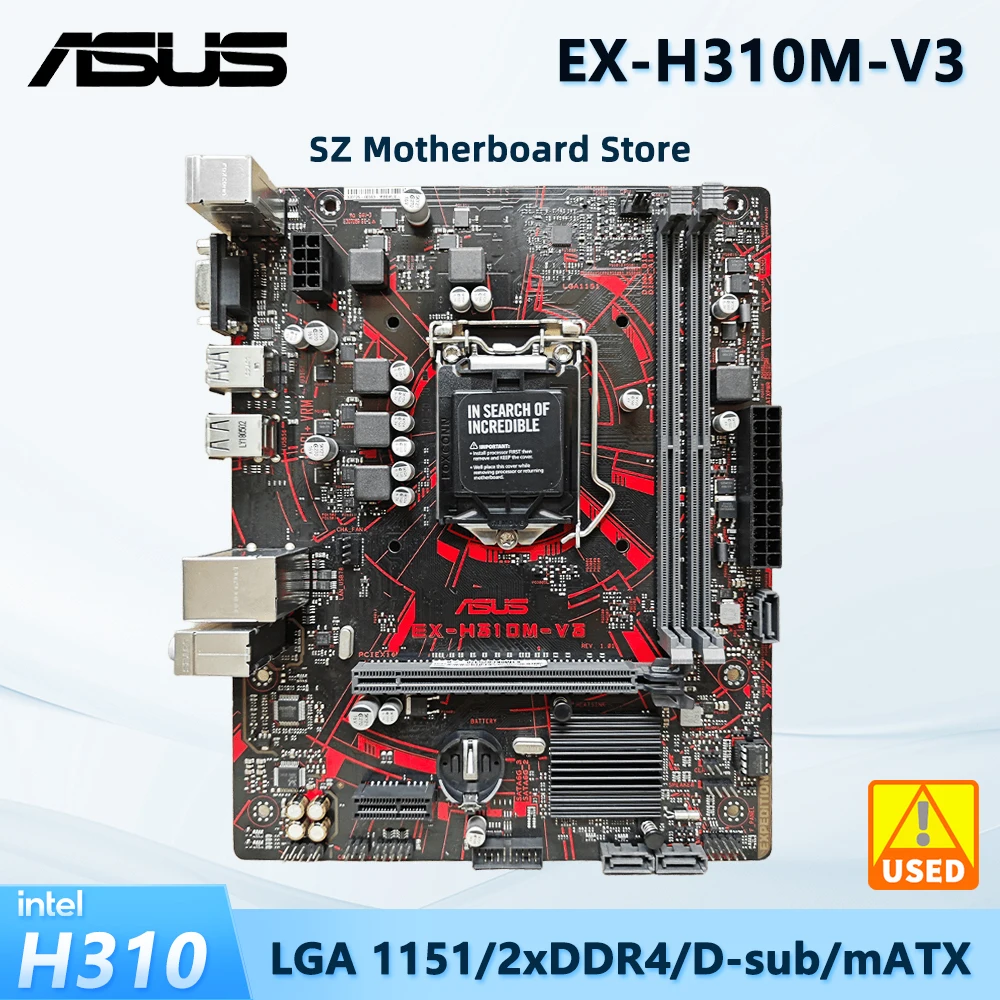 ASUS EX-H310M-V3 LGA 1151 Socket for 8th Gen Core i3 i5 i7 Processors 2x DIMM Max. 32GB DDR4 H310 uATX Used Motherboard