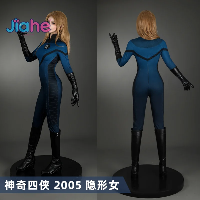 

Movie Fantastic Four Invisible Woman Cosplay Costume Susan Storm Richards Women jumpsuit gloves shoes Halloween party uniform