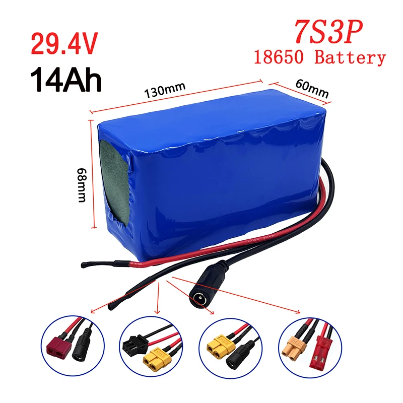 7S3P 24v 14Ah 18650 Li-ion Battery Pack 250W  29.4v 2A Charger Lithium Battery