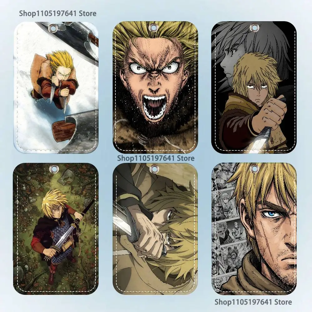 

Anime Thorfinn V-Vinland Pattern 1Pc PU Leather Card Holder Keychain Key Ring Door Lock Access Tags ID Card Case Keychain Card