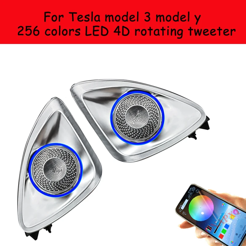 For Tesla model 3 model y 2019-2023 LED 4D Rotating Tweeter 256 colors APP Ambient light Car Accessories