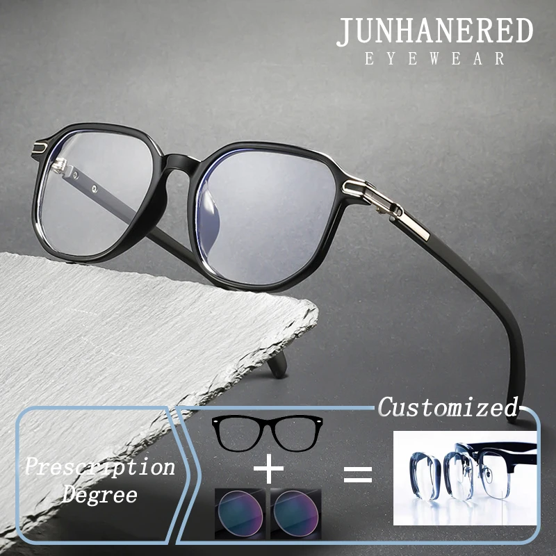 

New Retro Men Elasticity TR Square Frame Photochromic Prescription Glasses Anti Blue Light Hyperopia Near Sight Custom Eyewear