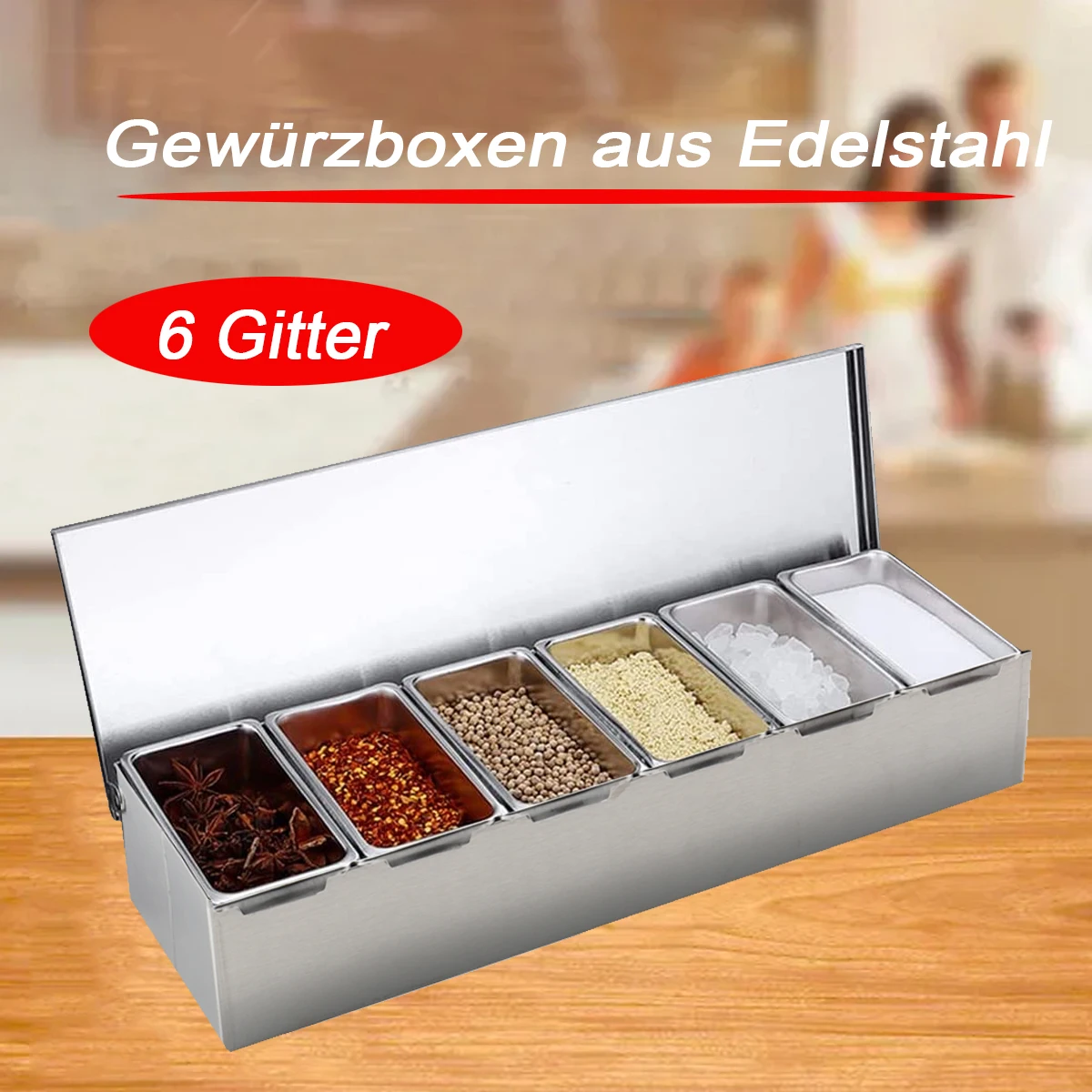 6-teilige Zutatenbox aus Edelstahl für Salz, Zucker, Käse, Soße, Gewürzbox, Pizza, Werkzeug, Snack-Aufbewahrungsbox – Detail 7