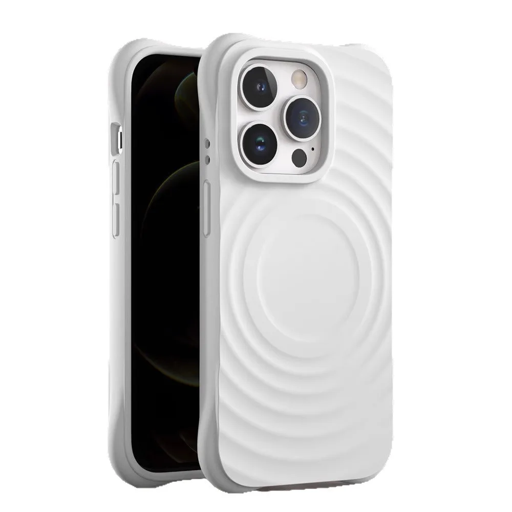 Applicable à iPhone16promax, étui de téléphone portable en silicone liquide magnétique ondulé, étui de protection anti-chute à quatre coins pour iphone 15