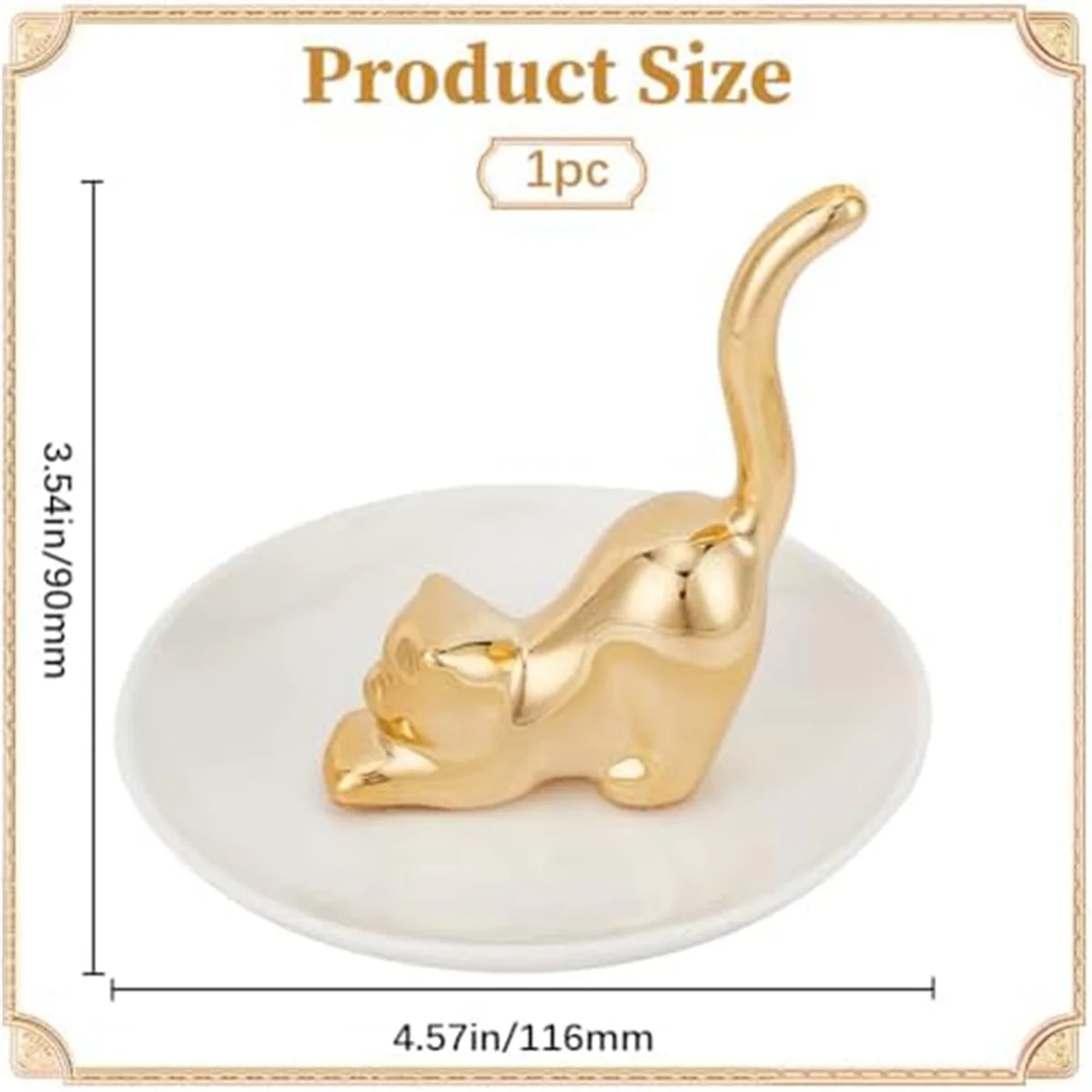 ABLK Cats Posture Ring Holder Golden Kitty Tail Dish Jewelry Tray Ring Round Dishes Trinket Tray Ceramic Jewelry Storage Home