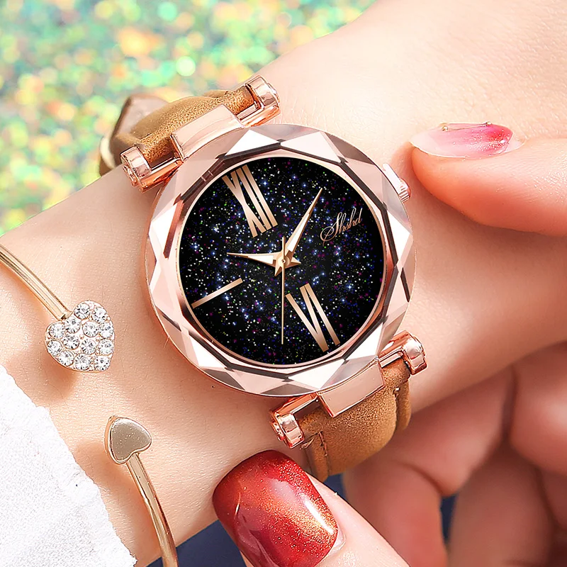 Reloj de correa de estrella para mujer, reloj de cuarzo que brilla en la oscuridad, a la moda, nuevo