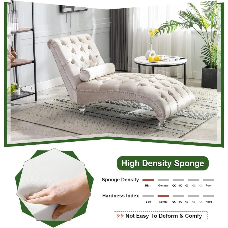 home.Sedia lounge in velluto con cuscino in lancio, poltrona lounge moderna con bottoni capitonnè e gambe in acrilico, interni imbottiti