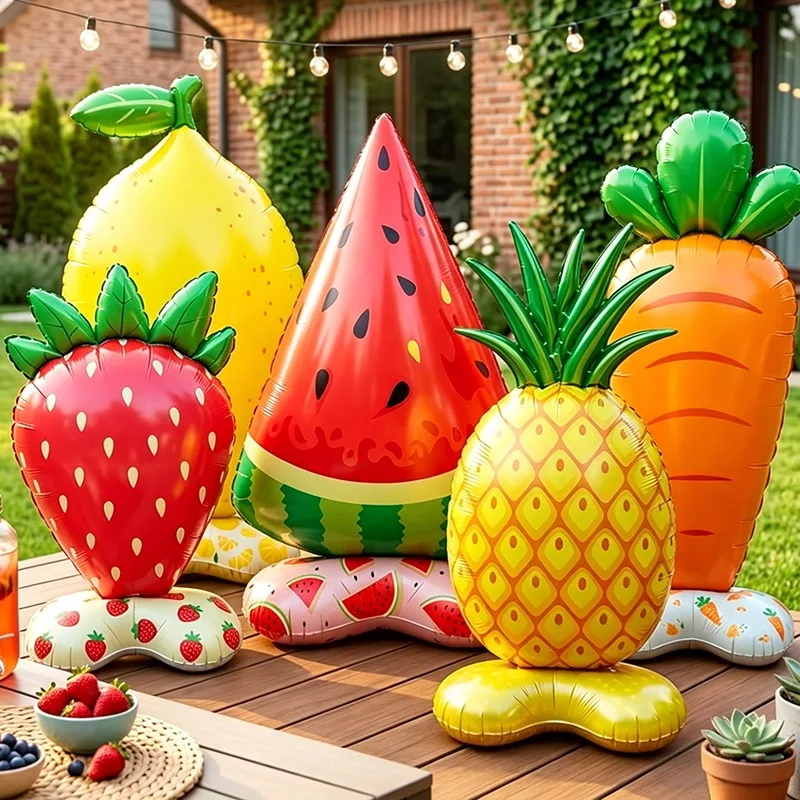 Stehende Frucht-Folienballons Sommer-Party-Dekoration Selbststehende Aufblasbare Zitrone Erdbeere Wassermelone Ananas Ballon-Deko