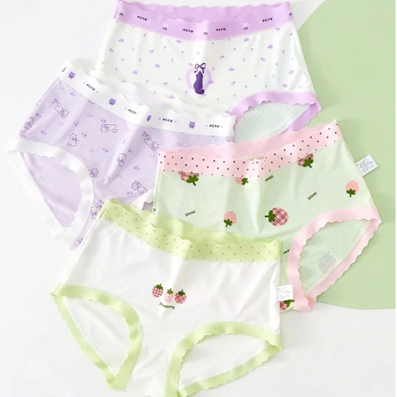 

4PCS Girls Mesh Breathable Briefs Summer Kids Thin Cool Comfort Seamless Panties 3+y Young Children Soft Antibacterial Underwear