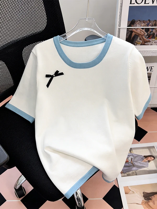 

plus Size Summer New Women's T-shirt Youthful Feeling Belly Covering Short Sleeve Ice Silk Loose Fit Korean Style Top