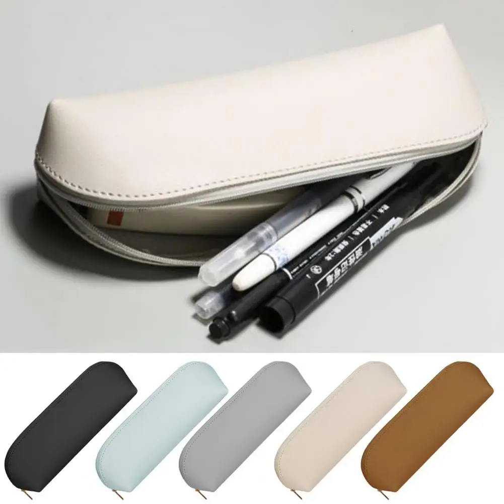 PU Leather Pencil Case Cosmetic Bag Simple Art School Cases Girl Makeup Brush Pouch Mini Estuche Escolar 17*5*4cm