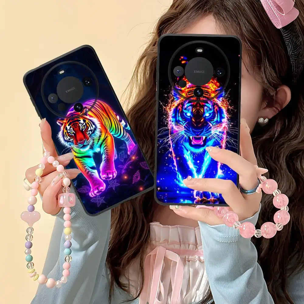 Funda para Teléfono Móvil Tiger Neon para Huawei Mate 60 50 40 30 20 10 Pro Plus Lite E 5G, Cubierta con Impresión Colorida, Bonitas Fundas para Celulares