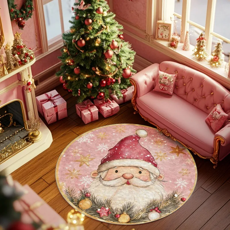 New Christmas Santa Claus Pink Gold Bedroom Living Room Circular Anti Slip Carpet Christmas Tree Floor Mat