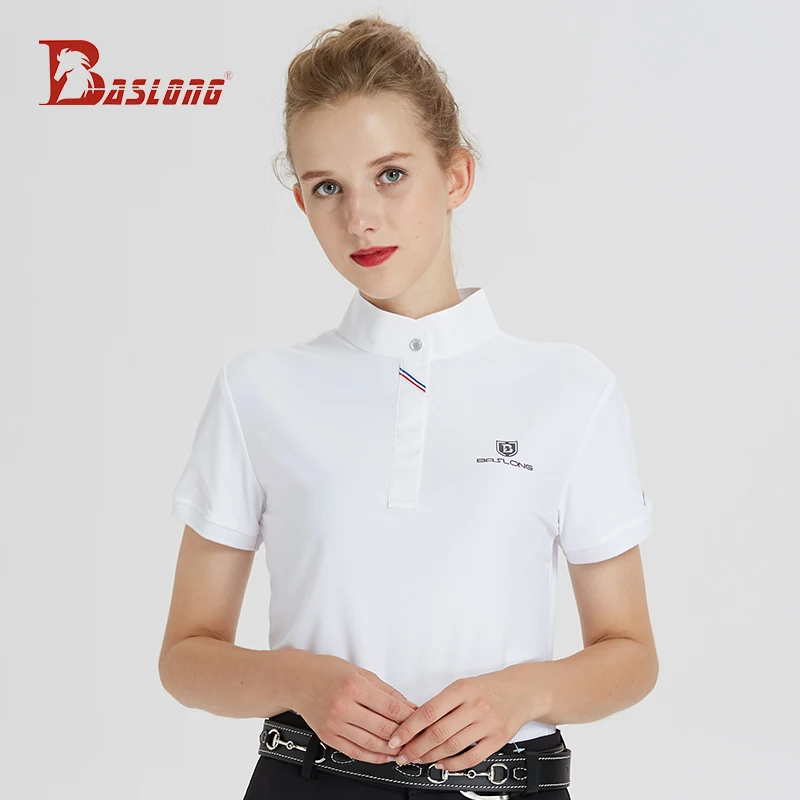 Baslong Camiseta deportiva ecuestre para mujer, ropa de caballero femenina de manga corta para montar profesional, ropa de competición de obstáculos ecuestres, verano de manga corta transpirable