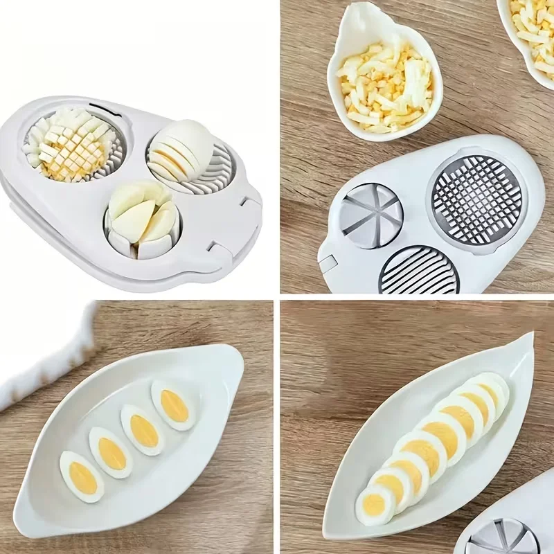 Multifunctional egg slicer, crusher, fancy egg cutter, ham sausage slicer, strip and piece cutter, lunch meat slicing tool