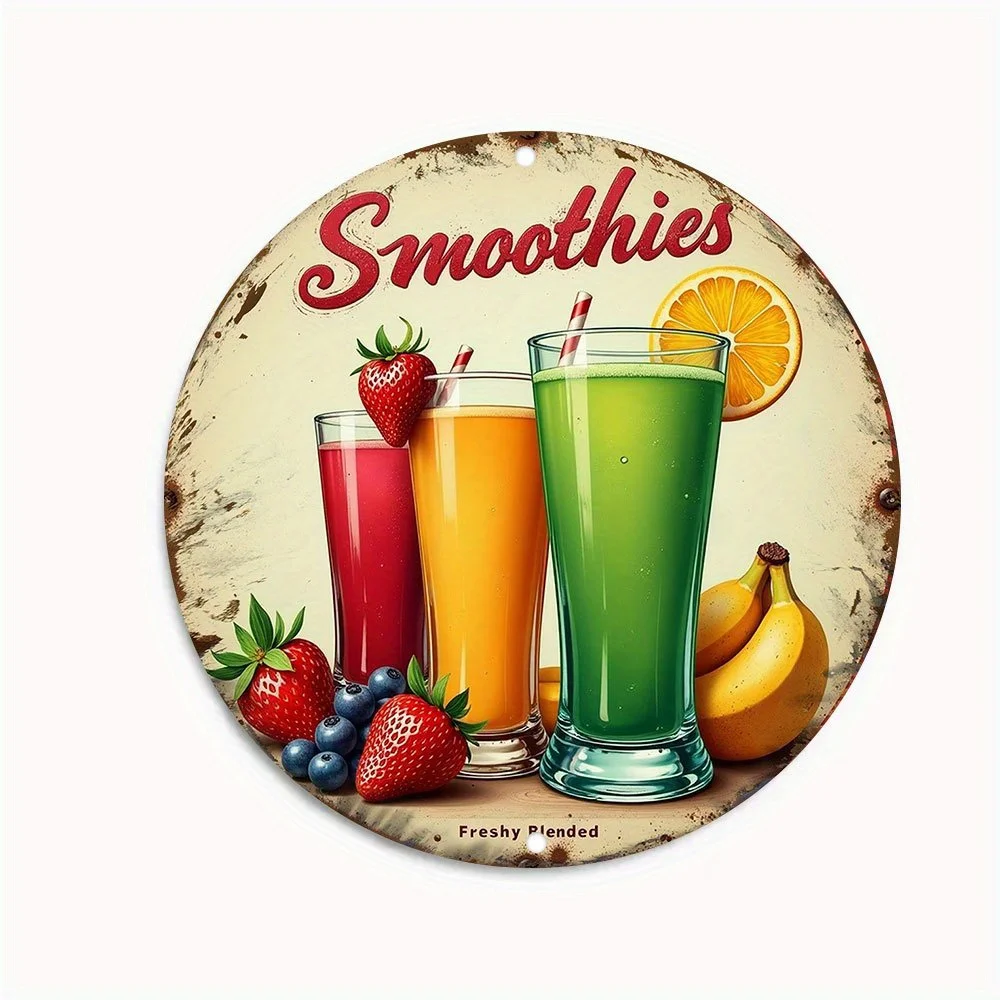 2D Flat - A 2D Printed Metal Iron Plate Featuring a Colorful Fruit Smoothie Design with Strawberries, Bananas, Blueberries, And