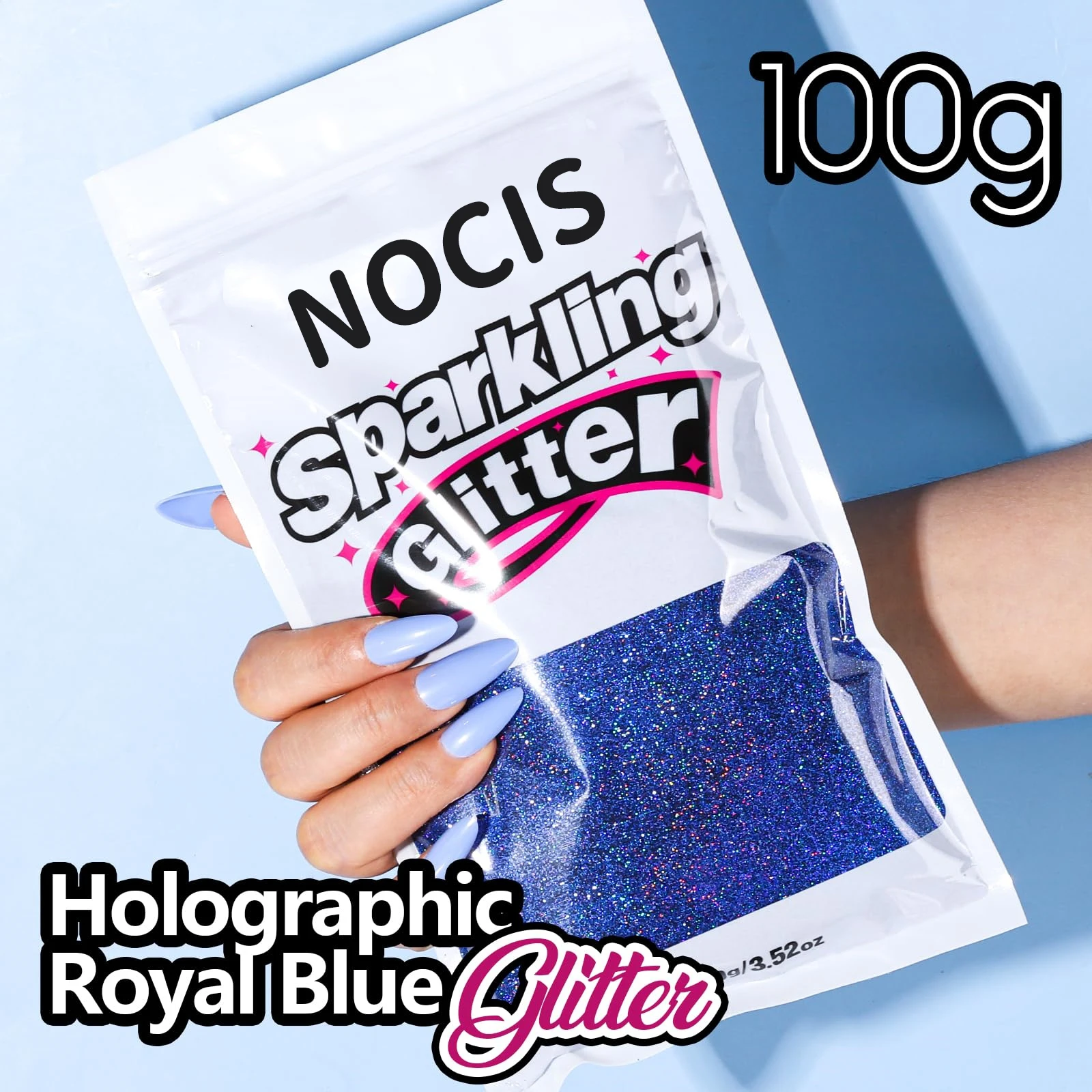 NOCIS 100g/3.5 oz Holographic Fine Glitter | Royal Blue Glitter for Crafts, Resin, Jewelry, Keychains, Flowers, Party Decoration