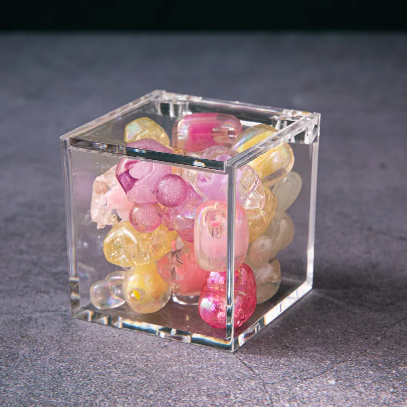 2PCS Clear Acrylic Boxes with Lids Display Square Cube Storage Organizer Containers for Wedding,Birthday,Jewelry,Cake,Candy