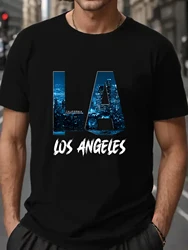 Los Angeles City California Crop Top Tee Men's T-shirt Short Sleeve Tees Loose T-shirt Man Tops New Men T shirt Cotton Print Tee