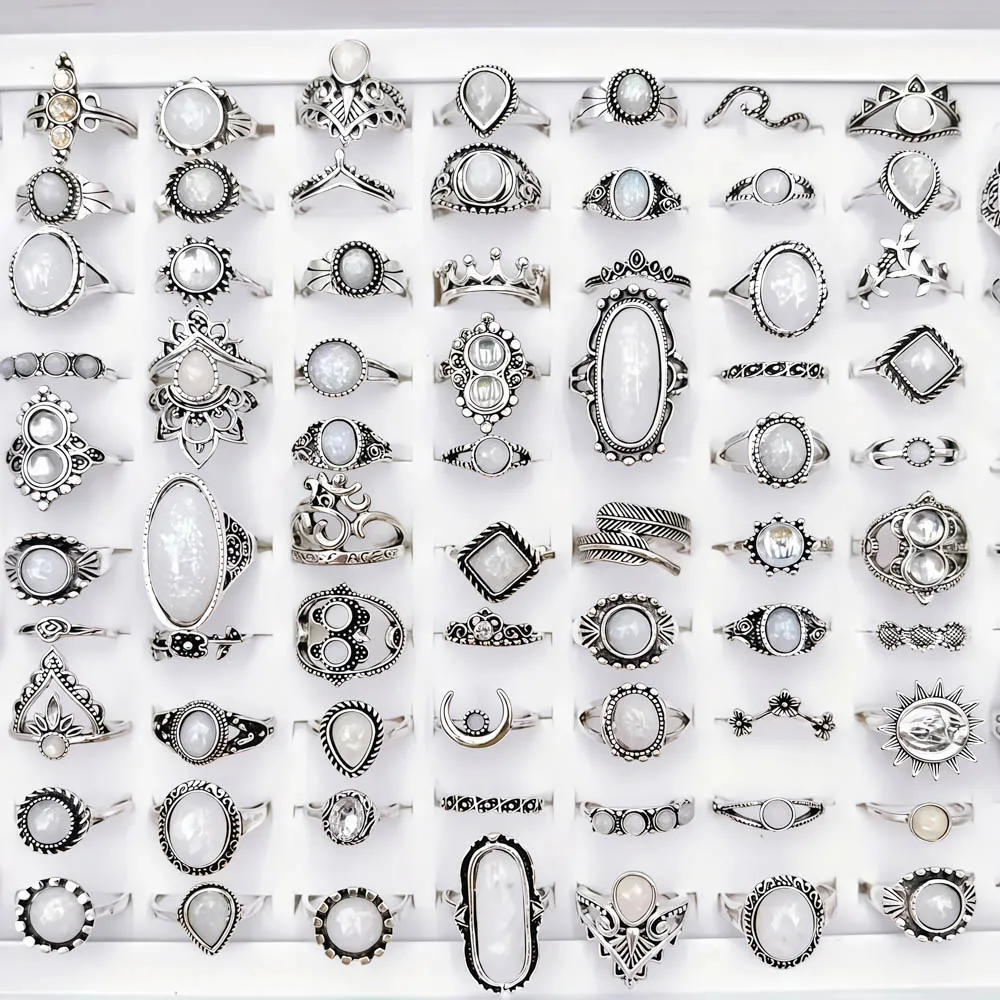 10/20/30 قطعة/الوحدة موضة جديدة خمر سحر بوهو الحجر الطبيعي خواتم للنساء مزيج نمط مهرجان مجوهرات هدايا الديكور الطرف