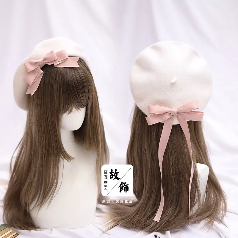 Removable Multi-Color Handmade Bow Bud Hat Painter Hat Japanese Lolita Ribbon Beret