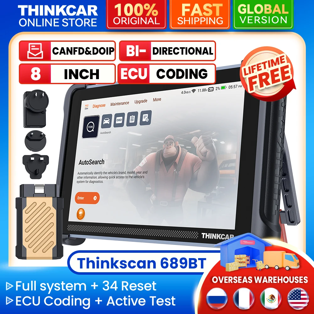 

THINKCAR THINKSCAN 689BT OBD2 Auto diagnostic scanner tool full system 34 resets ECU coding Active test CANFD&DoIP lifetime free