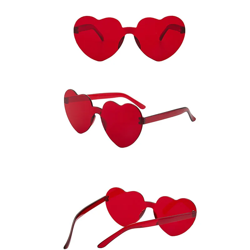 2Pcs Fashionable Peach Heart Sunglasses Multicolor Love Sunglasses Happy Valentine's Day Rimless One-piece Sunglasses