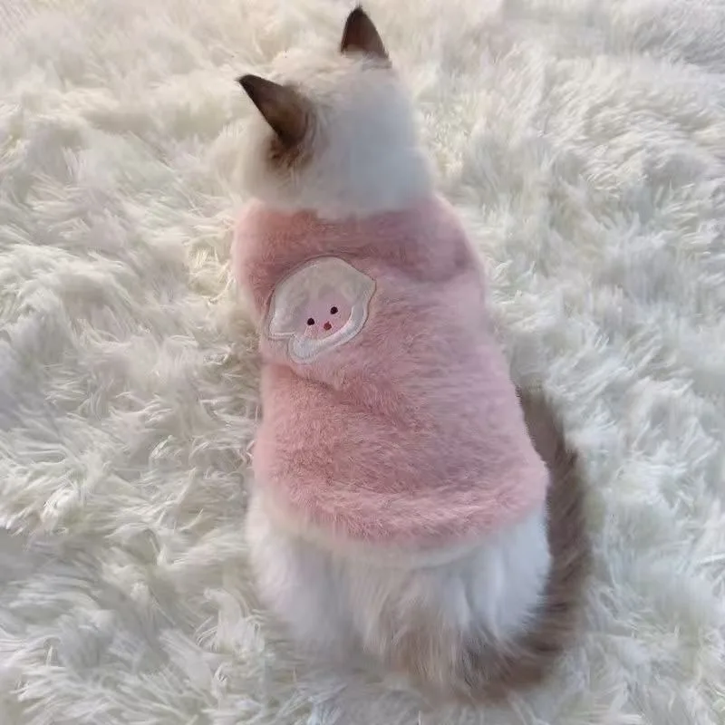 Winter Pet Cat Clothes Plush Sleeveless Teddy Vest Thickened Warm and Anti Shedding Yorkshire Cotton Coat Pet Supplies