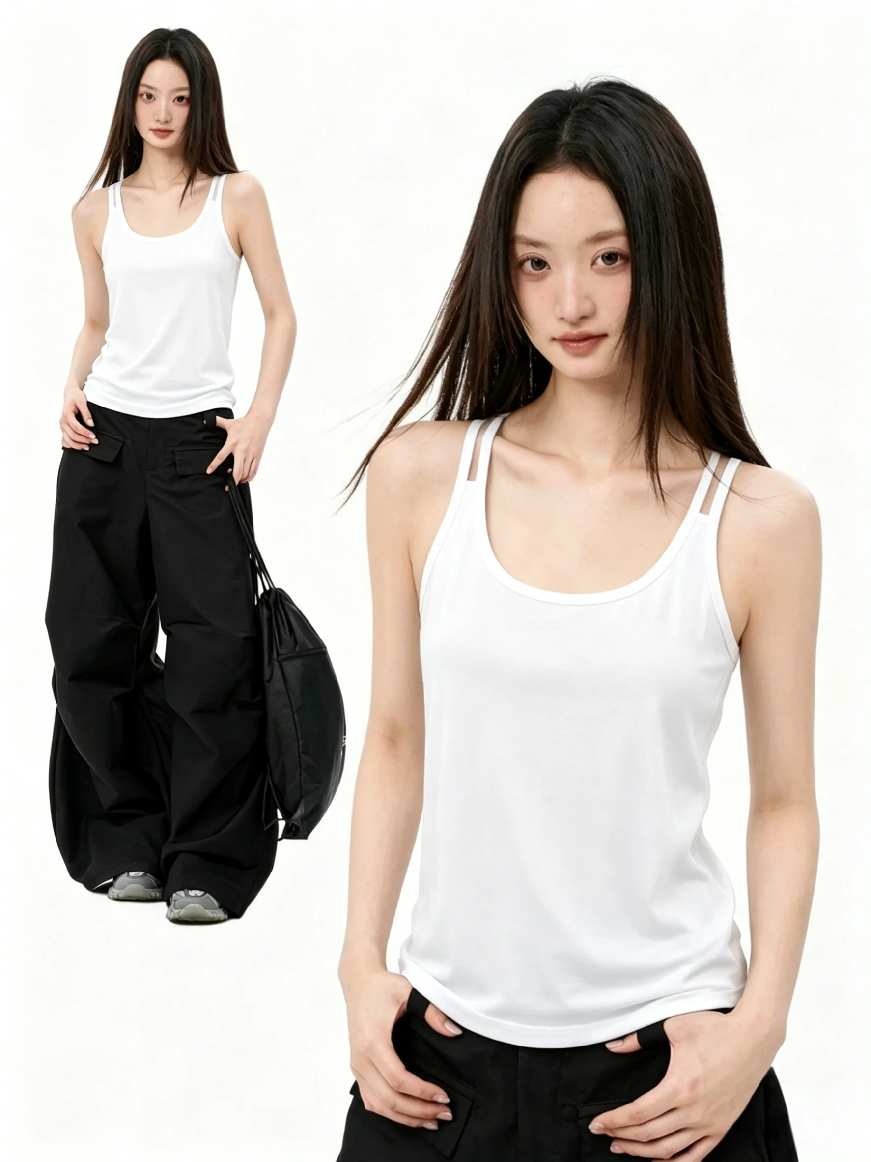 Ice Silk Summer New Women's Loose Sleeveless Vest Cover Side Breast Casual Style High Elasticity Comfortable Inner/Outer Wear