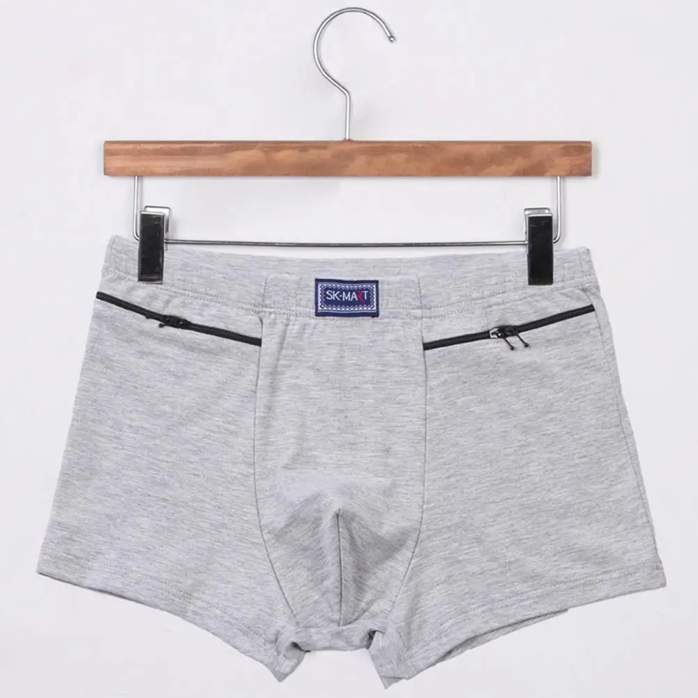 Short confortable et Sexy pour homme, sous-vêtement tendance avec poches à fermeture éclair, culotte confortable et convexe