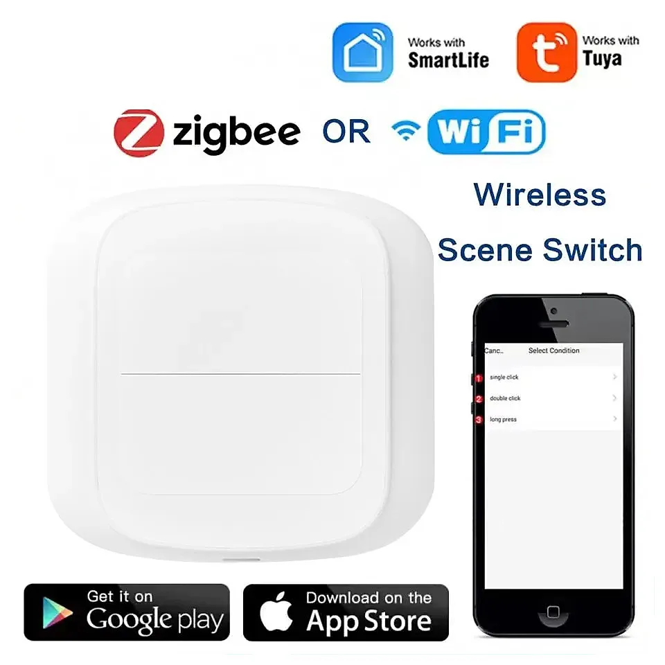 Tuya Wifi Zigbee 2 Gang Wireless 6 Smart Scene Switch Push Button Controller Battery Powered Automation Scenario For Tuya Device