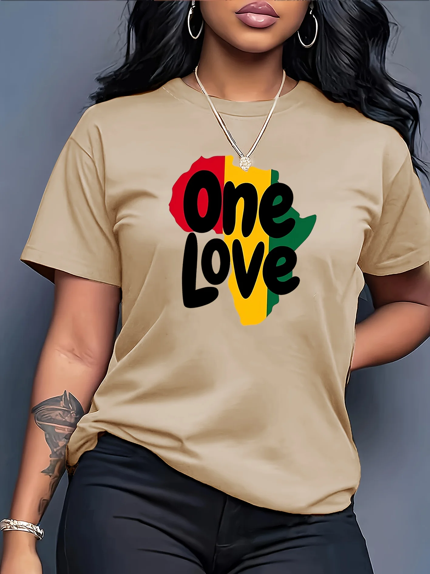 

Summer Women's Plus Size ONE LOVE Graphic Printed Casual Round Neck Short Sleeve T-Shirt Lightweight Soft Top for Casual Wear