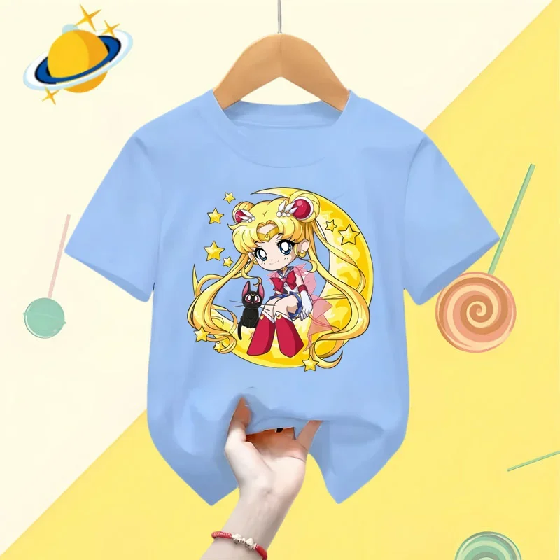 Cartoon anime Sailor Moon kids T-shirt Harajuku Kawaii cute girl short sleeve manga casual shirt baby top shirt