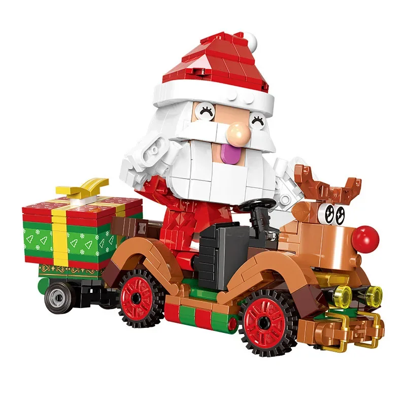 Santa Claus Elk Cart Model Building Blocks Creative DIY Toys Display Home Decoration Bricks Children\'s Holiday Christmas Gifts