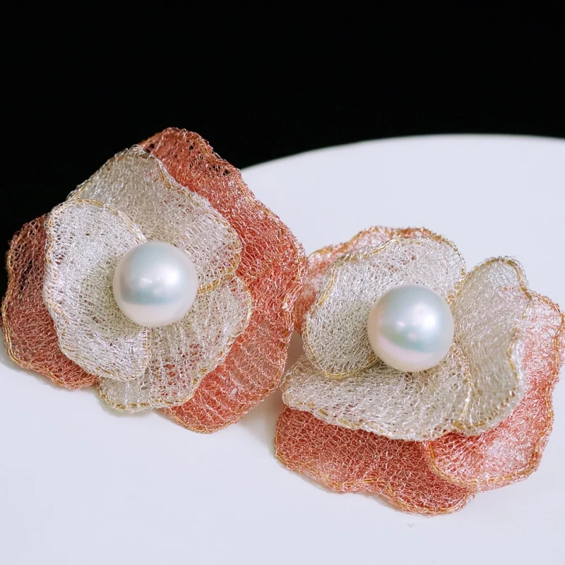 

SGARIT Lace Craftsmanship Women‘s’ Jewelry 14k Gold Filled Pearl Earrings Natural Freshwater Pearl Flower Earrings Girls Gifts