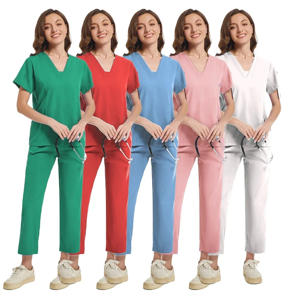 Beauty Workwear Women Medical Nurses Uniform Surgical Scrubs Set Spa Top Pants Clinic Carer Clothes Nursing Uniforms Jogger Suit