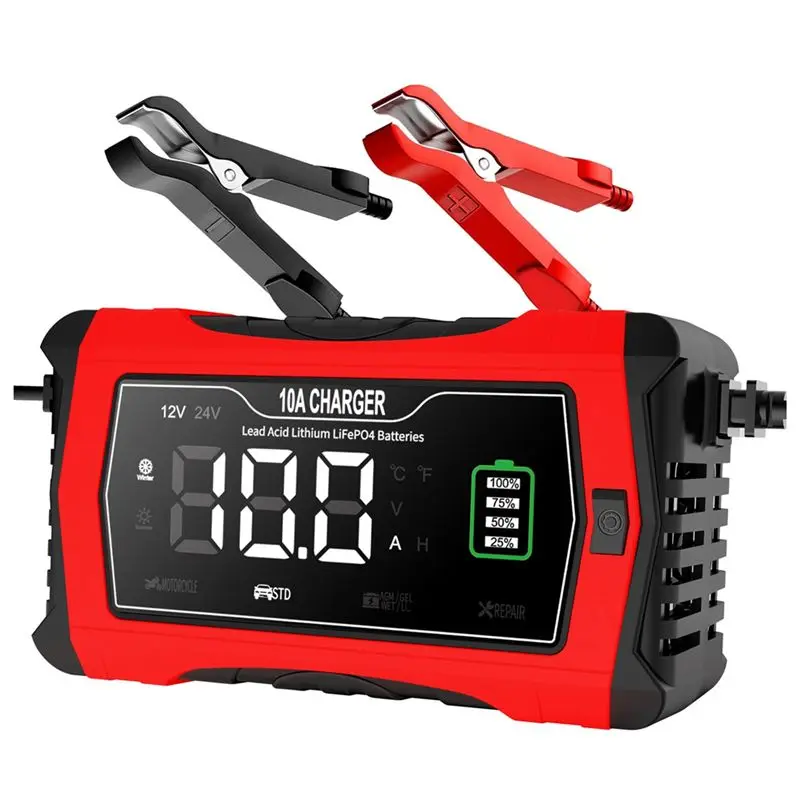 AED7-10A Automatic Charging For Lithium Lifepo4 GEL Lead-Acid Batteries 12V 24V Motorcycle Charger Car Battery Charger