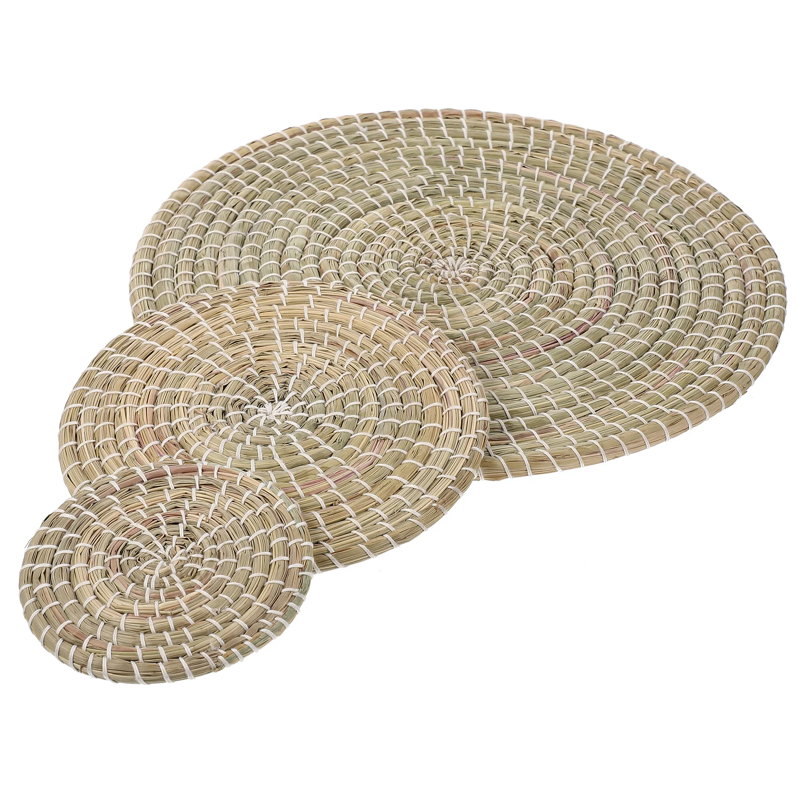 

3Pcs Japanese Style Handwoven Bulrush Placemat Set Round Heat Insulated Table Mat Decorative Dining Room Home Supplies