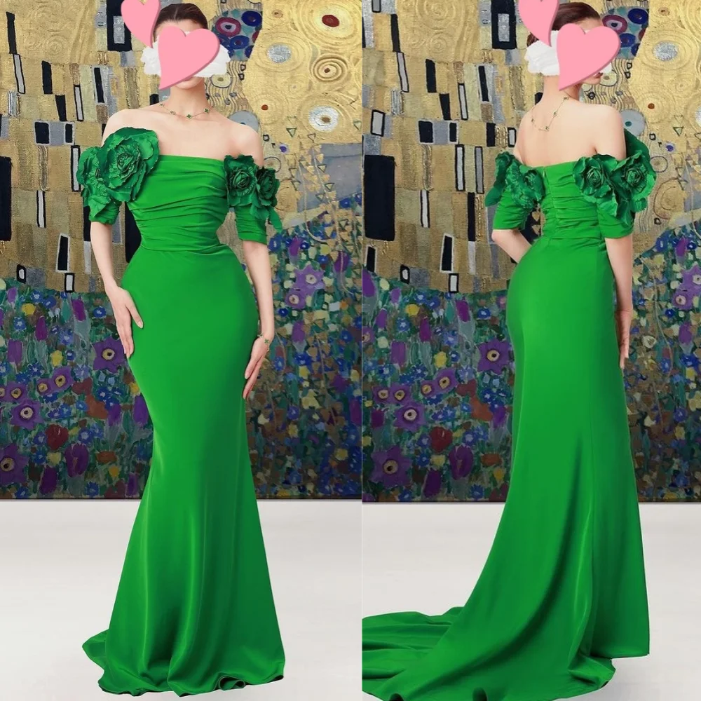 

Customized Saudi Arabia Evening Satin Flower Pleat Quinceanera A-line Off-the-shoulder Bespoke Occasion Gown Long Dresses