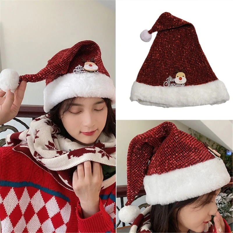 Sequins Antler Cap Thicken Plush Christmas Party Santa Costume Accessory Gift Dropshipping