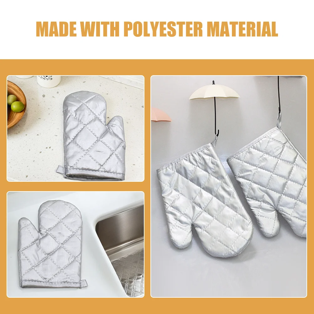 

4Pcs Kids Kitchen Gloves Silver Coated Heat Protection Oven Mitts Microwave Gloves Washable Safe for Baking Cooking