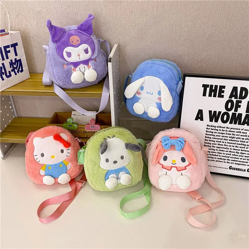 Sanrio Hello Kitty Borsa a tracolla in peluche Simpatico cartone animato per bambini Kuromi Cinnamoroll Portamonete portatile moda da viaggio Regali per le vacanze