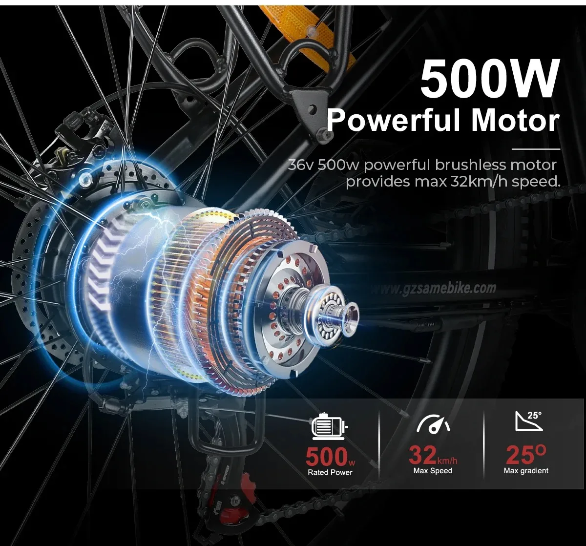 SAMEBIKE RS-A01PRO E-Bike 500W Motor 36V15AH Lithium-Akku Mechanische Scheibenbremsen Elektrofahrrad 26-Zoll-Reifen Elektrofahrrad – Detail 4